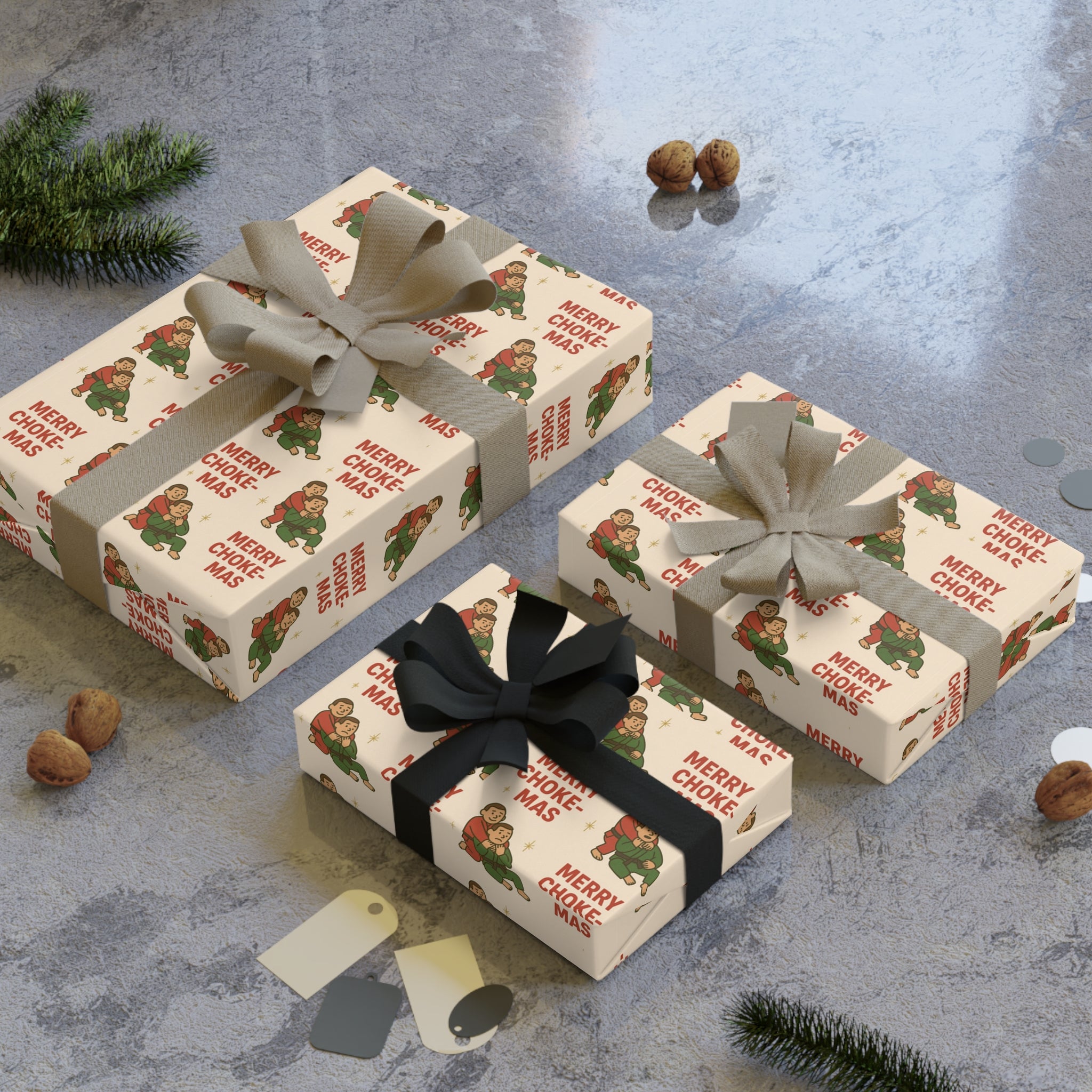 Merry Choke-Mas Men's Jiu-Jitsu Holiday Gift Wrapping Paper Roll (1 roll)