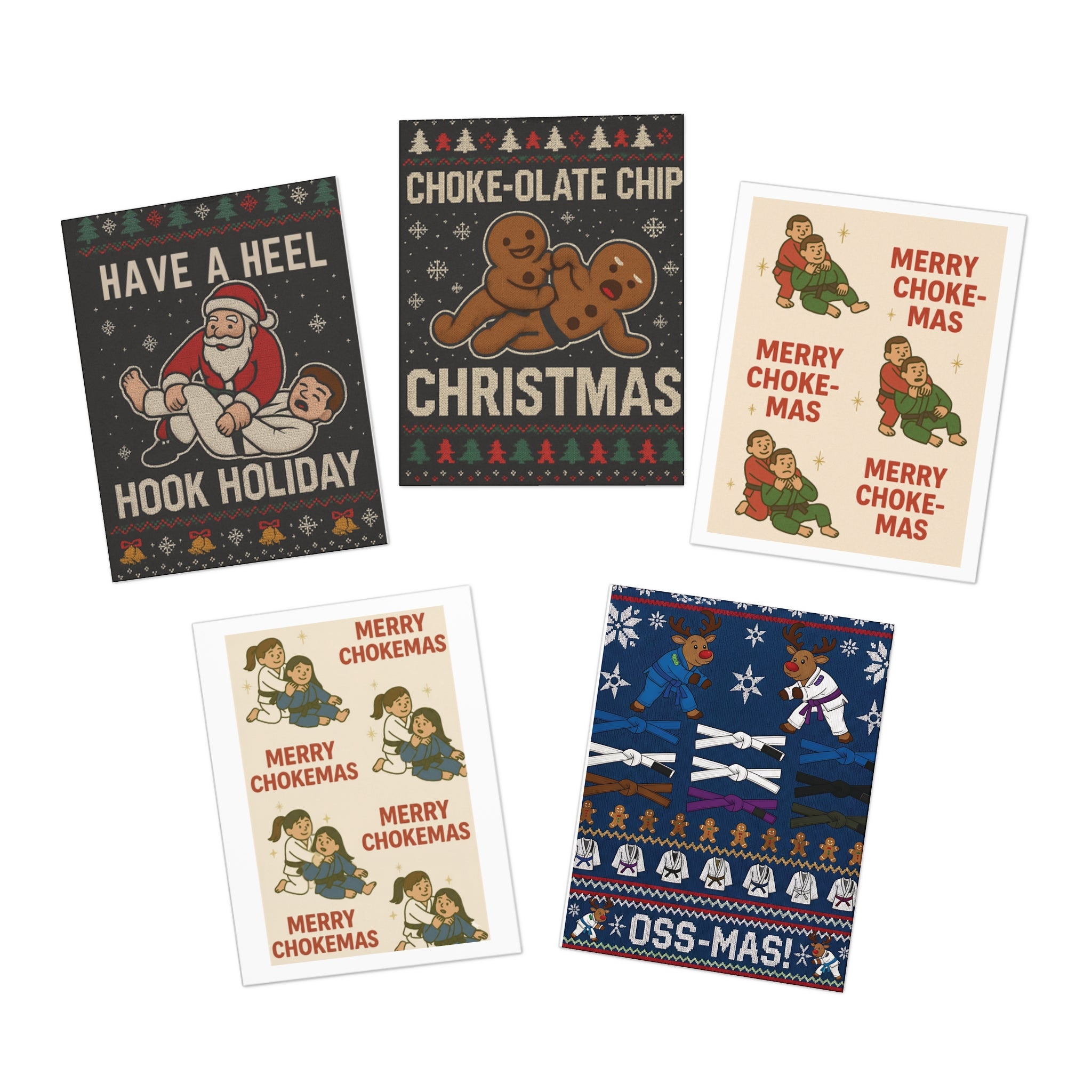 Jiu-Jitsu Christmas Greeting Card Multi-Design 5-Pack